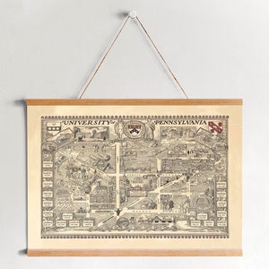 Carte de l’impression sur toile du campus de l’Université de Pennsylvanie| Gravures d’art mural| Art mural sur toile| Prêt à accrocher| Art mural moderne| Décor mural de carte vintage