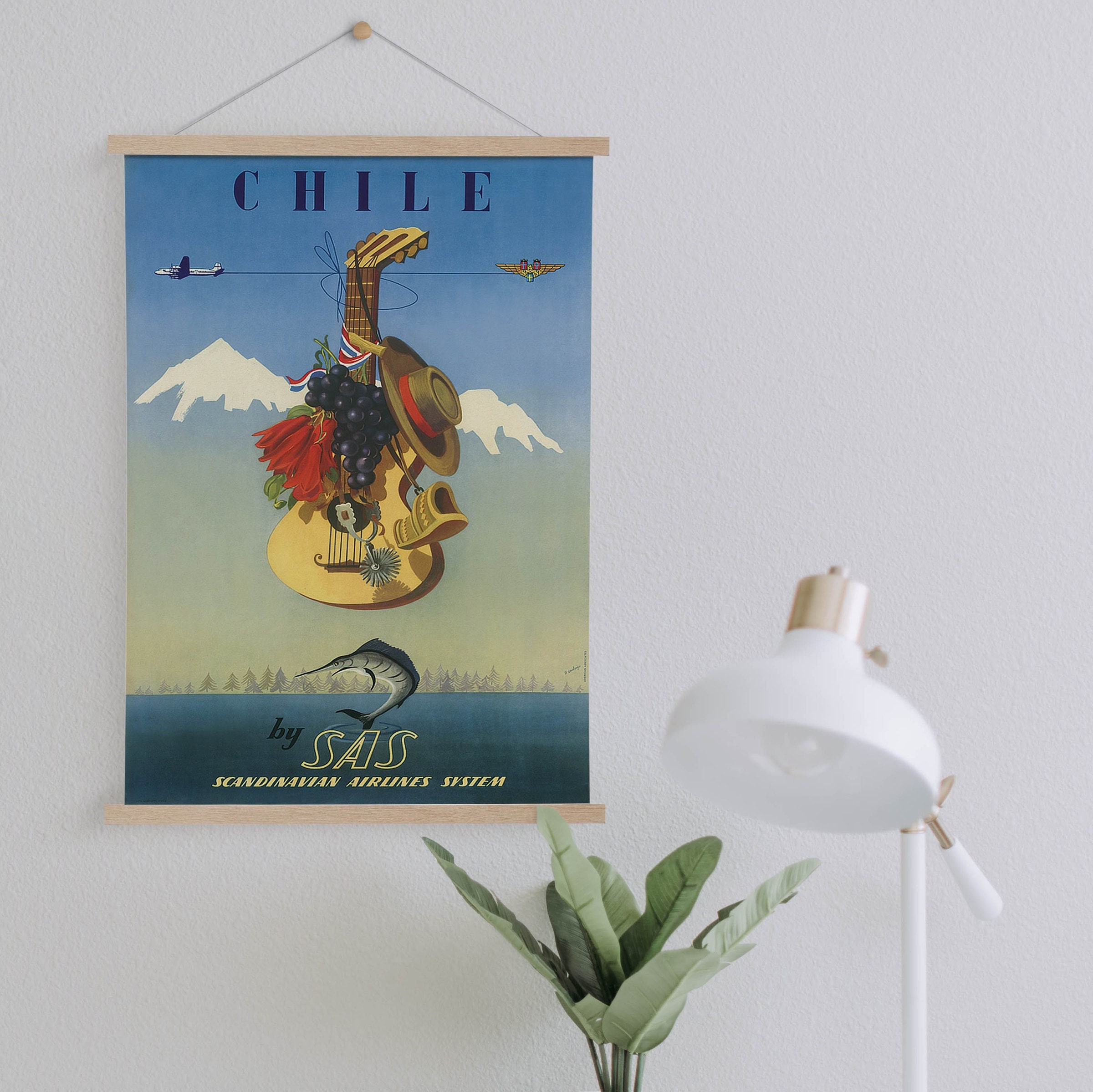 Hanger Framed Canvas Print of Vintage Chile Travel Advertisement| Wall Art Prints| Canvas Wall Art| Ready to Hang| Vintage Wall Decor