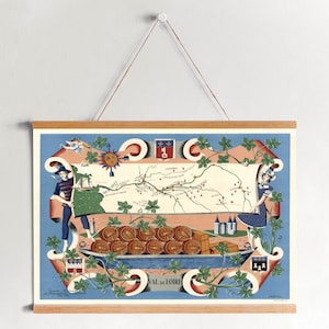 Val de Loire Wijnen Kaart Ingelijst Canvas Print| Kunst aan de muur Prints| Canvas Kunst aan de Muur| Klaar om op te hangen| Moderne kunst aan de muur| Vintage Kaart Wall Decor