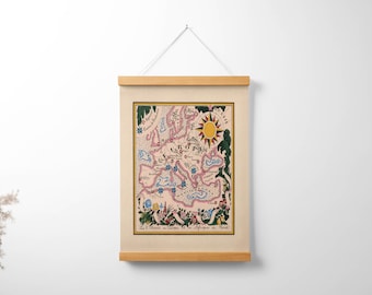 Mediterran Karte Leinwanddruck: Vintage Style Wandbild