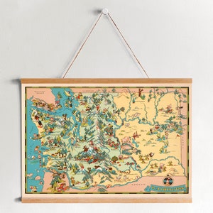 Carte de Washington de 1933 Framed Canvas Print| Gravures d’art mural| Art mural sur toile| Prêt à accrocher| Art mural moderne| Décor mural de carte vintage