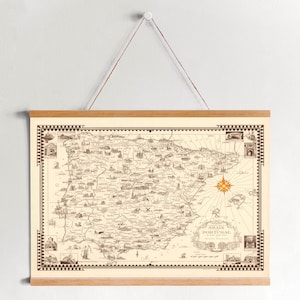 Spanje en Portugal Kaart Ingelijst Canvas Print| Kunst aan de muur Prints| Canvas Kunst aan de Muur| Klaar om op te hangen| Moderne kunst aan de muur| Vintage Kaart Wall Decor