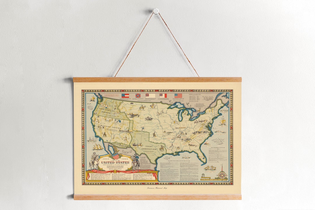 Vintage USA Map Framed Canvas Print: Historical Wall Art - Etsy