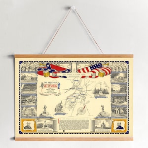 Schlacht von getttysburg gerahmte Leinwand Poster | Leinwand Wand Kunst | Fertig zum Aufhängen | Moderne Wandkunst | Vintage Landkarte Wanddeko