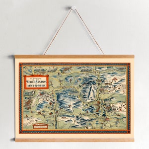 Karte der White Mountains von New Hampshire gerahmte Leinwand Poster | Leinwand Wand Kunst | Moderne Wandkunst | Vintage Landkarte Wanddeko