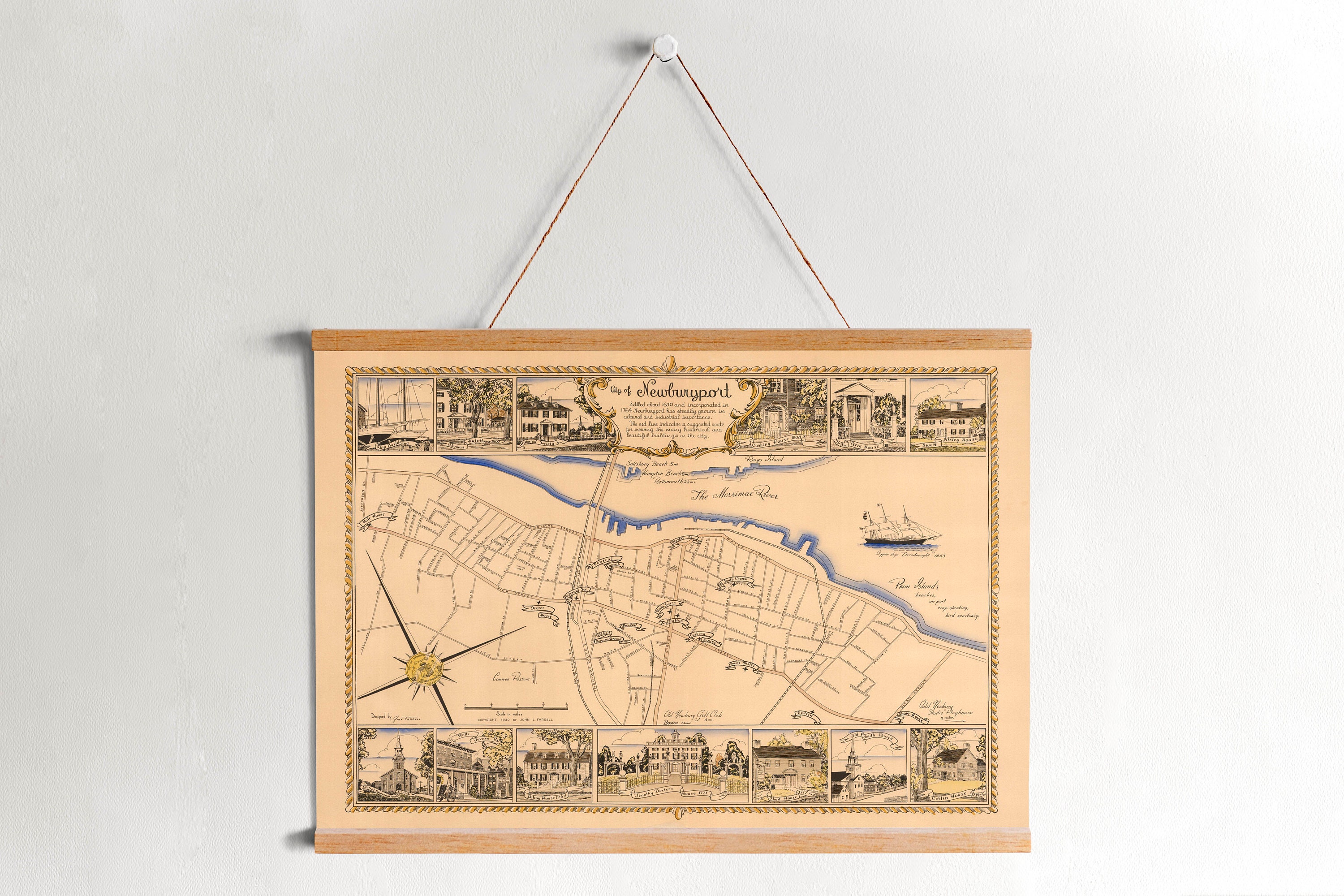 Framed Canvas Map of Newburyport from 1940| Wall Art Prints| Canvas Wall Art| Ready to Hang| Modern Wall Art| Vintage Map Wall Decor