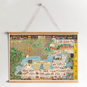 Karmel am Meer von 1942 gerahmt Leinwanddruck| Wand kunstdrucke| LeinwandBild| Fertig zum Aufhängen| Moderne Wandkunst| Vintage Landkarte Wanddekoration