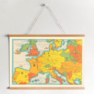 Mapa de lienzo enmarcado de Europa Historia de la impresión 1931 / Impresiones de arte de pared / Arte de pared de lienzo / Listo para colgar / Arte de pared moderno / Decoración de pared de mapa vintage