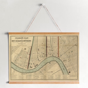 Ingelijste Canvas Kaart van New Orleans uit 1845| Kunst aan de muur Prints| Canvas Kunst aan de Muur| Klaar om op te hangen| Moderne kunst aan de muur| Vintage Kaart Wall Decor