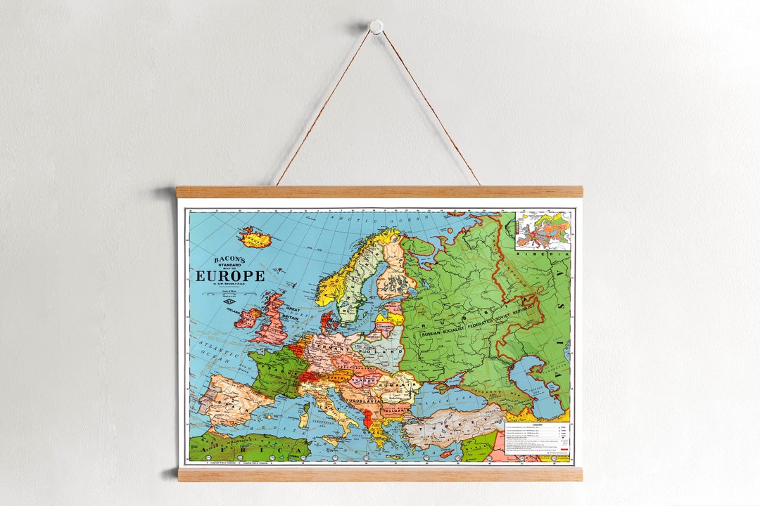 1923 Europe Map Canvas Print: Natural Wood Frame, Vintage Wall Art - Etsy