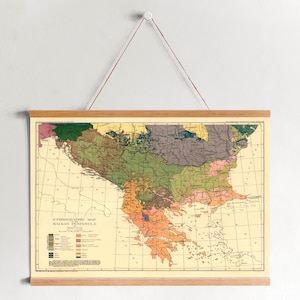 Carte encadrée des Balkans| Gravures d’art mural| Art mural sur toile| Prêt à accrocher| Art mural moderne| Décor mural de carte vintage
