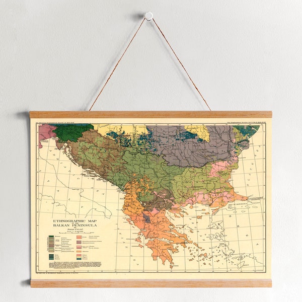 Framed Canvas Map of Balkans| Wall Art Prints| Canvas Wall Art| Ready to Hang| Modern Wall Art| Vintage Map Wall Decor