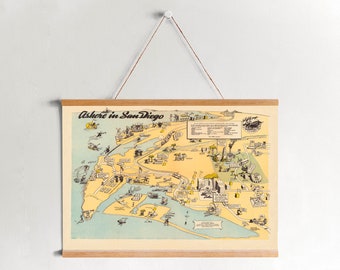 Kaart van San Diego 1942 Ingelijst Canvas Print| Kunst aan de muur Prints| Canvas kunst aan de muur| Klaar om op te hangen| Moderne kunst aan de muur| Vintage Kaart Wanddecoratie