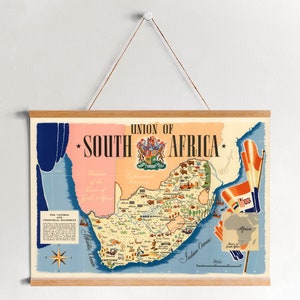 Mapa de Sudáfrica de 1943 Impresión de lienzo enmarcado / Impresiones de arte de pared / Arte de pared de lienzo / Listo para colgar / Arte de pared moderno / Decoración de pared de mapa vintage