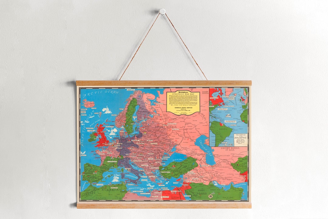 WW2 Map: Framed Cotton Canvas, Vintage Style Wall Art - Etsy