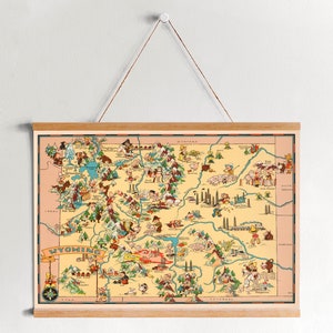 Carte du Wyoming de 1933 Framed Canvas Print| Gravures d’art mural| Art mural sur toile| Prêt à accrocher| Art mural moderne| Décor mural de carte vintage