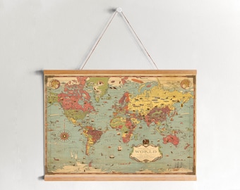 主要穴位置図 額装品 ヴィンテージ ウォールアート 昭和 1931年の世界地図キャンバスプリント：ヴィンテージスタイルの額入り