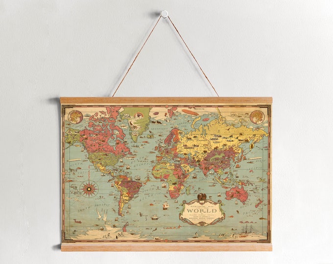1931 World Map Canvas Print: Vintage Style Framed Wall Art