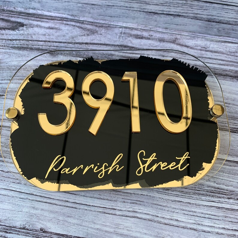 House Sign Number Plaque Personalised in Gold Etsy