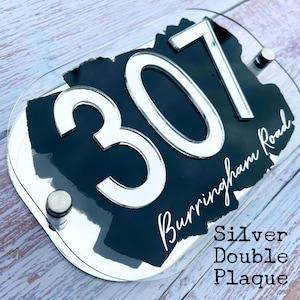 House Sign, mirror door number plaque, personalised in Black