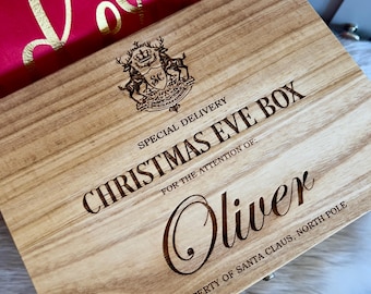 Engraved Wooden Christmas Eve Box, Personalized Christmas Crate