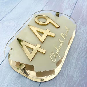 Letrero para casa, placa con número pintada a mano, personalizable en espejo