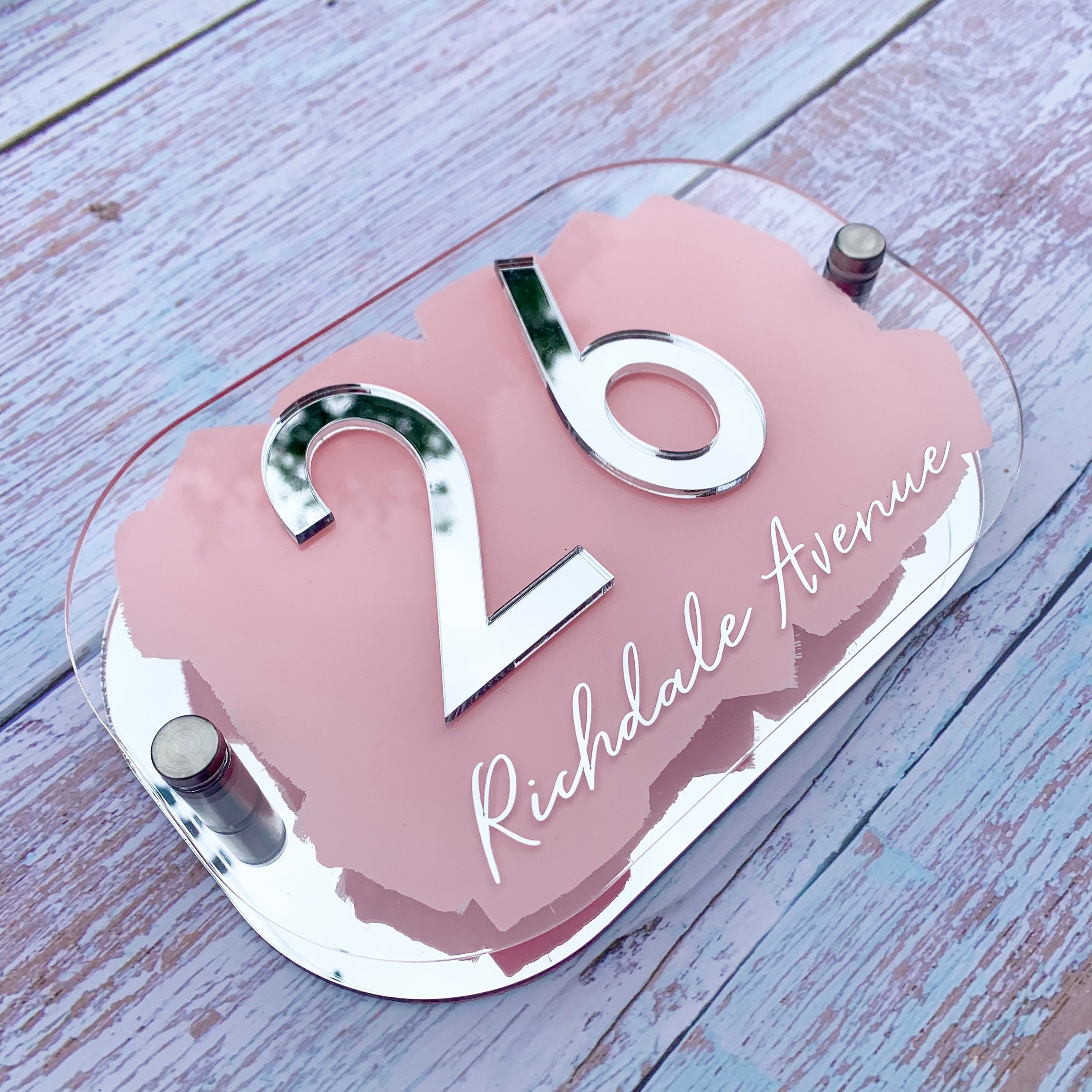 House Number Sign, Silver personalised address plaque in any colour