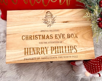 Personalized Wooden Christmas Eve Box, Laser Engraved Crate