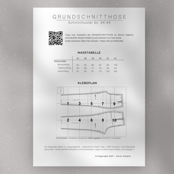 Schnittmuster Grundschnitthose Gr.34-44