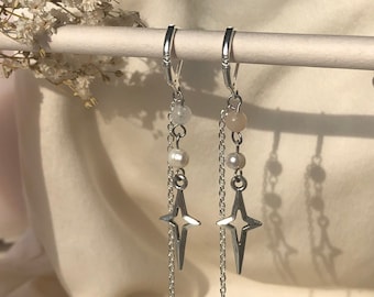 Silver pearl cross earrings / Crystal earrings / Silver earrings / Freshwater pearl earrings / Sterling silver 925 earrings