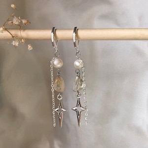 Silver earrings with citrine crystals and freshwater pearls / crystal earrings / simple pearl earrings / filigree earrings
