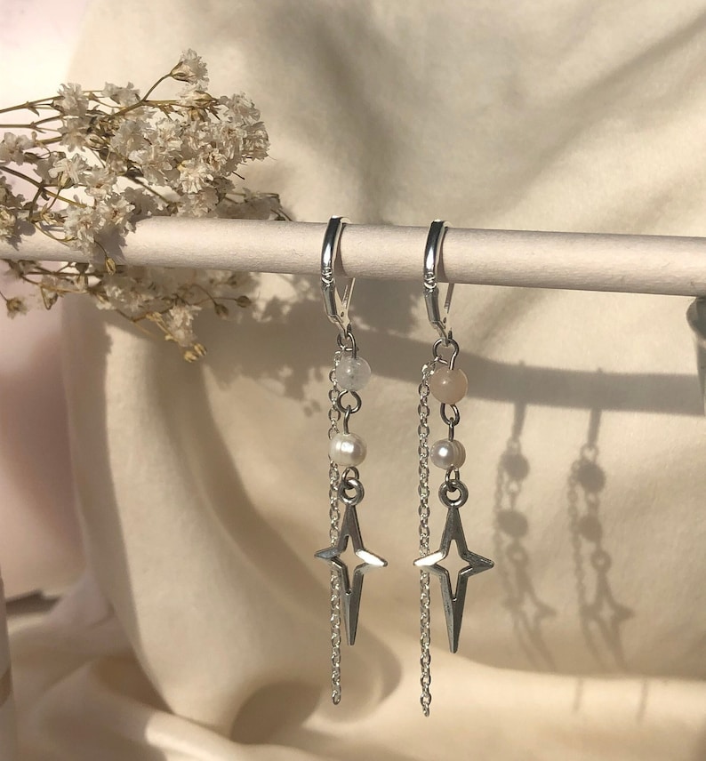 Silberne perlen kreuz Ohrringe / Kristall Ohrringe / Silberne Ohrringe / Süßwasserperlen Ohrringe / Sterling Silber 925 Ohrringe Bild 1