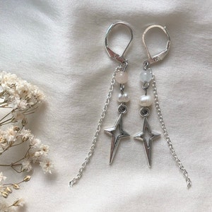 Silberne perlen kreuz Ohrringe / Kristall Ohrringe / Silberne Ohrringe / Süßwasserperlen Ohrringe / Sterling Silber 925 Ohrringe Bild 2