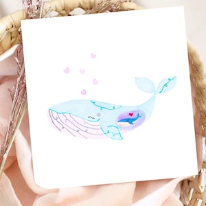 Carte aquarelle originale baleine - Naissance