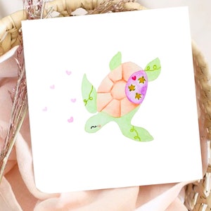 Carte aquarelle originale tortue - Naissance