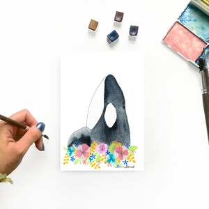 Aquarelle originale décorative orque fleurie