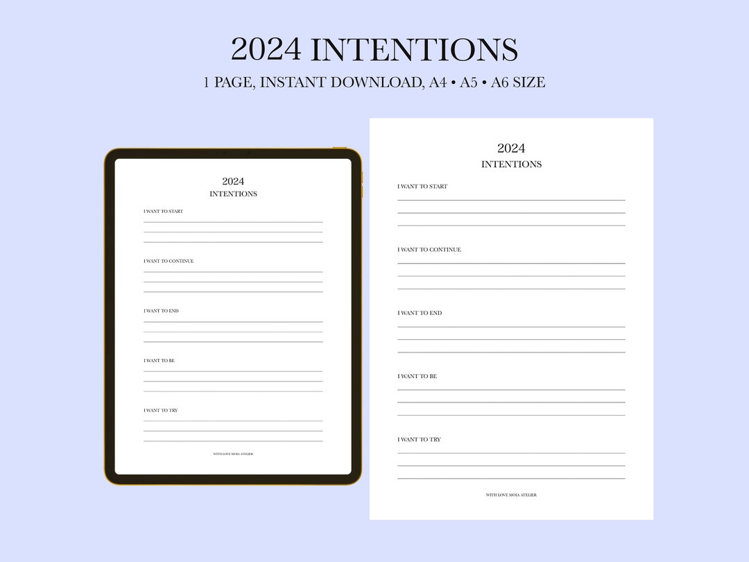 2024 Intention Planner Printable, New Year Resolutions, New Year