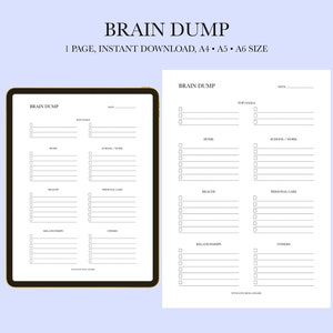 Brain Dump Printable, Daily Checklist Template, To Do List, Mind Dump Worksheet, Minimalist Downloadable Planner, Mental Health Check-In