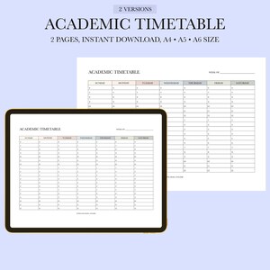 Academic Timetable Template Printable, Simple Horizontal Weekly ...