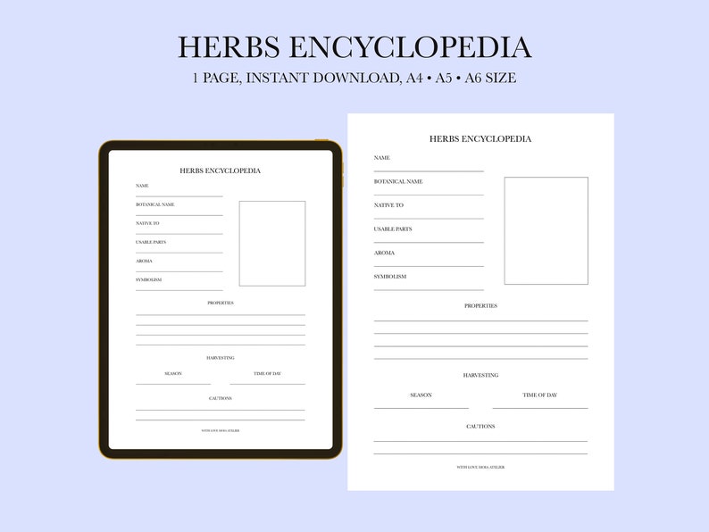 DIY Herbs Encyclopedia, Herb Worksheet Printable, Herbal Medicine ...