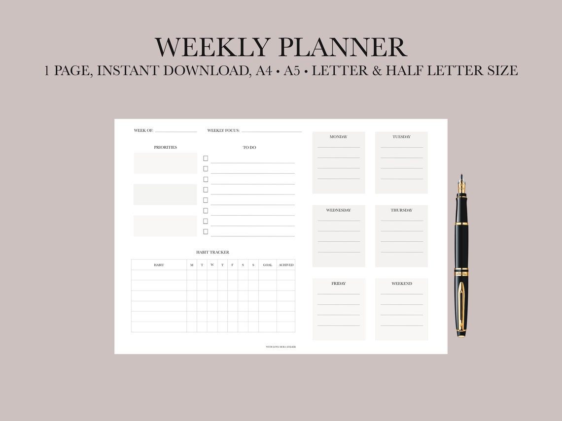 Undated Weekly Planner Pad Printable to Do List Notepad Etsy