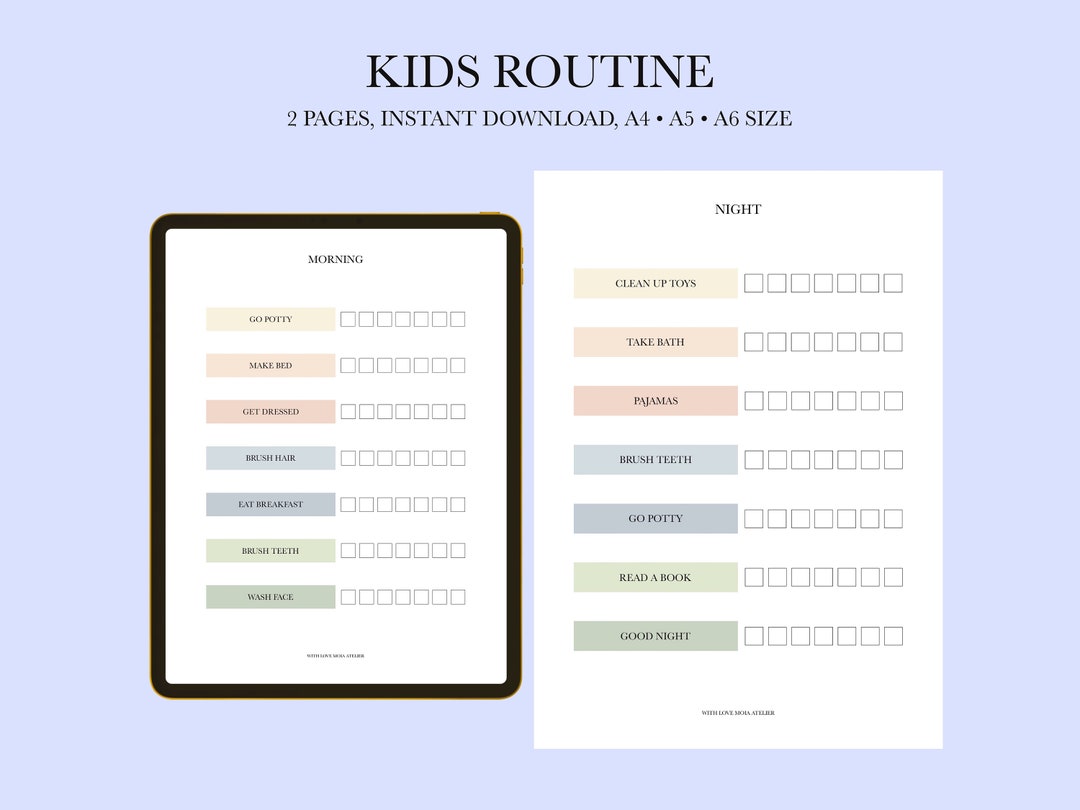 Kids Daily Routine Tracker Printable, Morning and Night Routine Chart ...