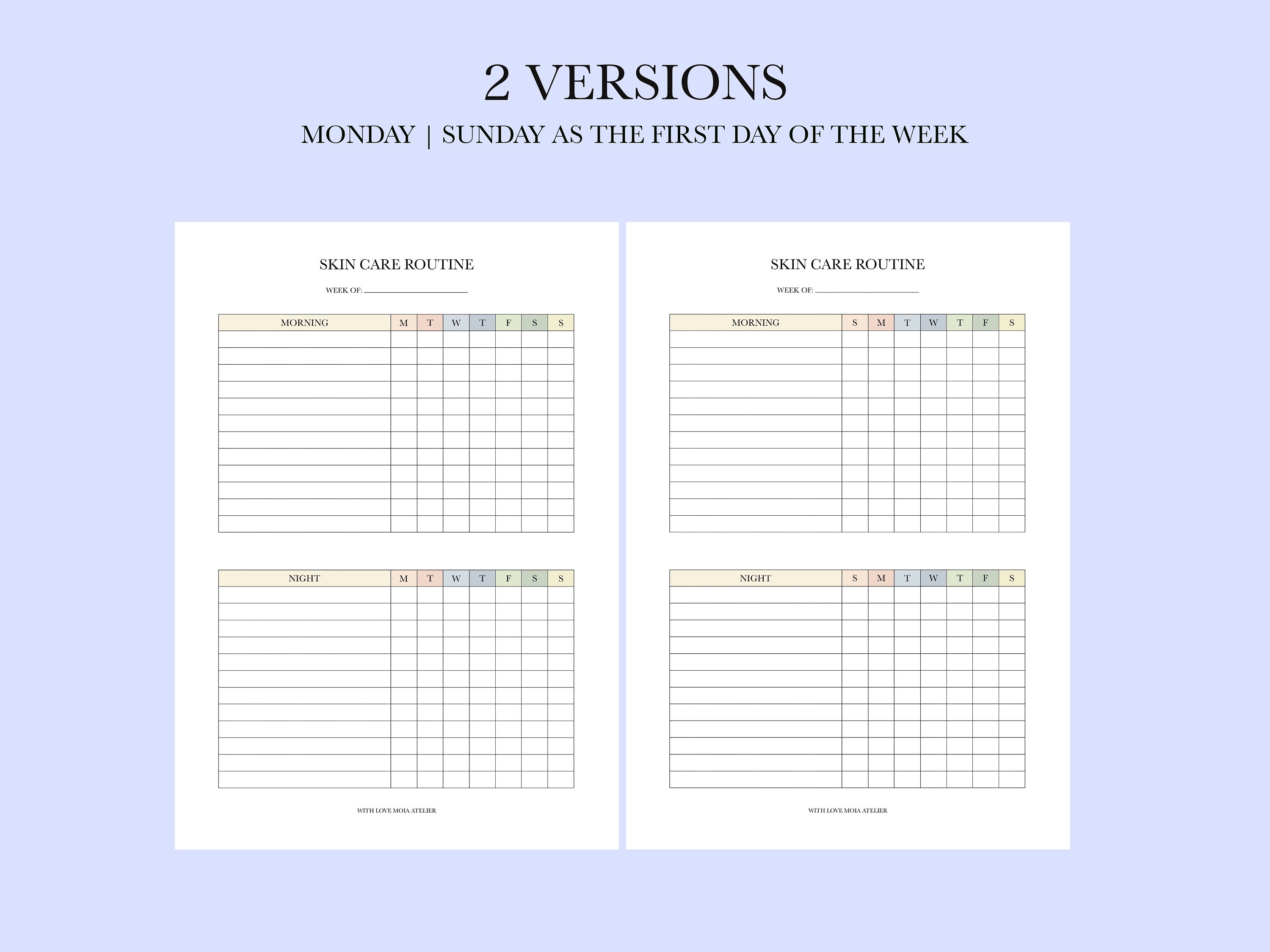 Weekly Skincare Routine Checklist, Printable Planner for Morning and ...