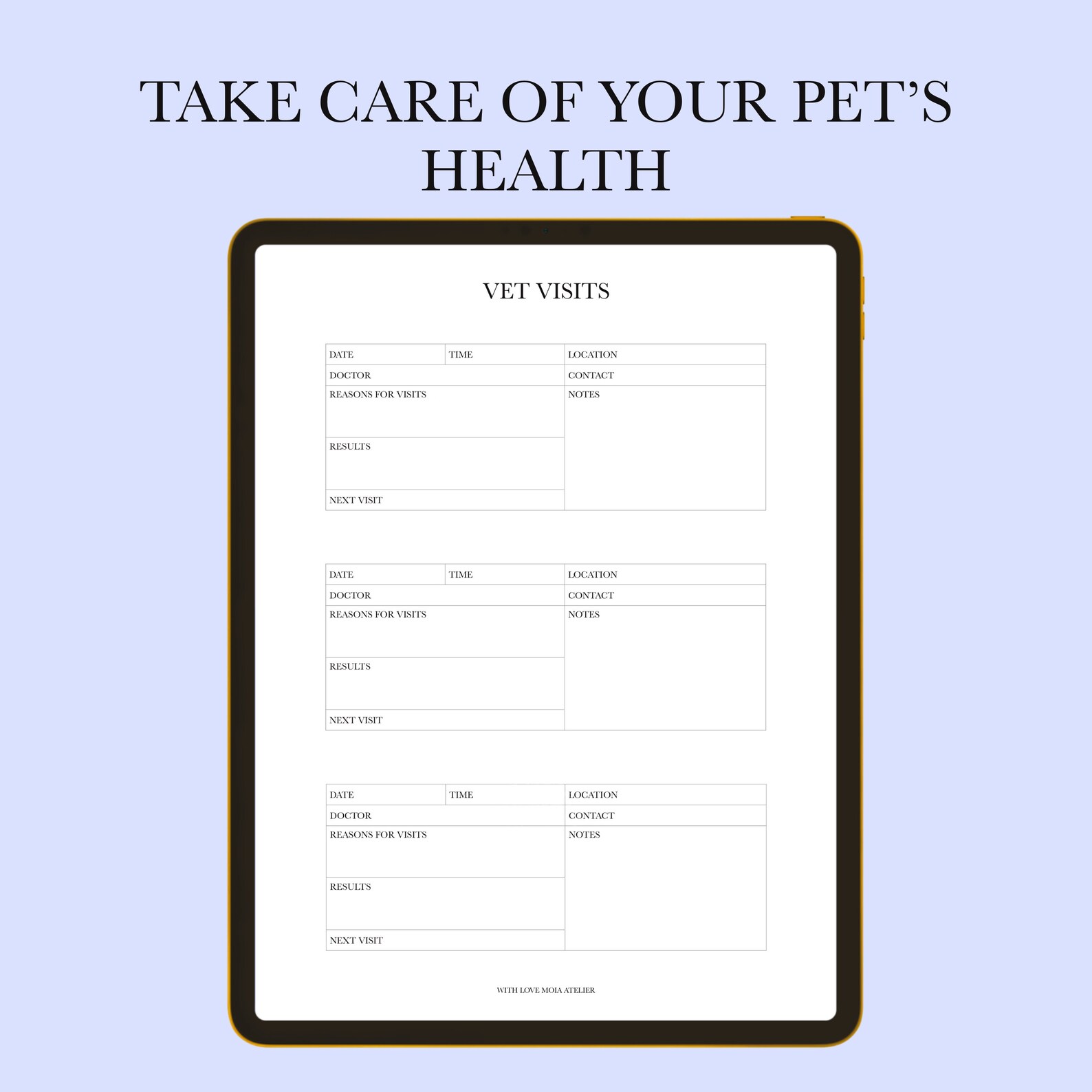 Vet Visits Planner Printable Pet Health Record Pet Care Etsy