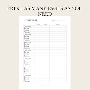 Blood Sugar Diary Minimalist Printable Weekly Blood Sugar - Etsy