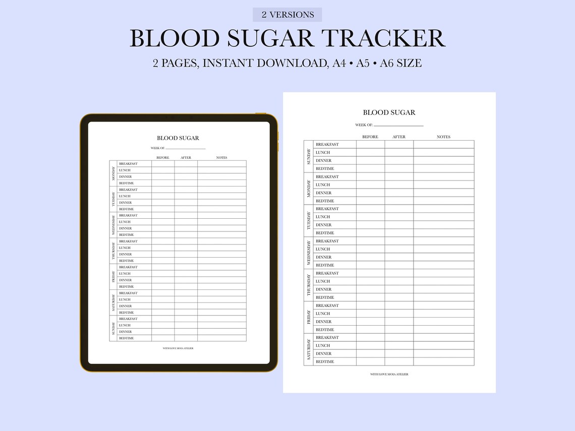Blood Sugar Diary, Minimalist Printable Weekly Blood Sugar Diary, Blood ...