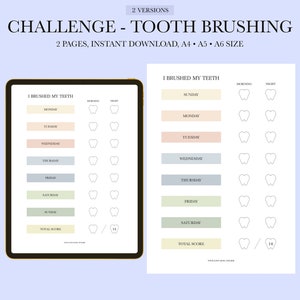 Desafío Me cepillo los dientes, Tabla de cepillado de dientes imprimible, Rutina de mañana y de noche para niños, Formas divertidas de cepillar los dientes de los niños pequeños, Juego colorido para niños