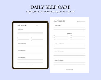 Self Care Planner Printable, Aesthetic Gratitude Journal With Prompts, Daily Mental Health Diary, Minimalist Mindfulness Notebook, PDF