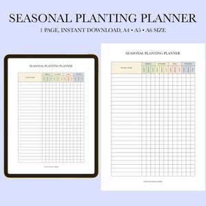 Seasonal Planting Planner Printable, Plant Growing Calendar, Simple ...