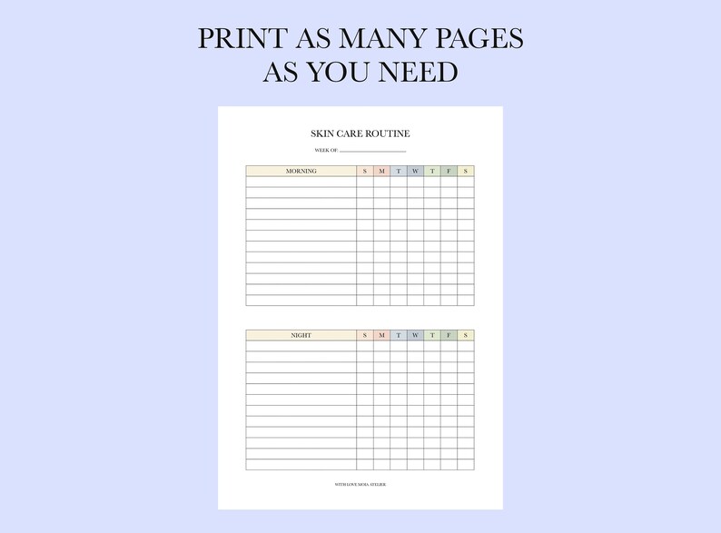 Weekly Skincare Routine Checklist, Printable Planner for Morning and ...